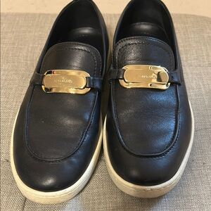 Black Leather Loafers with Gold Accent (Woman)